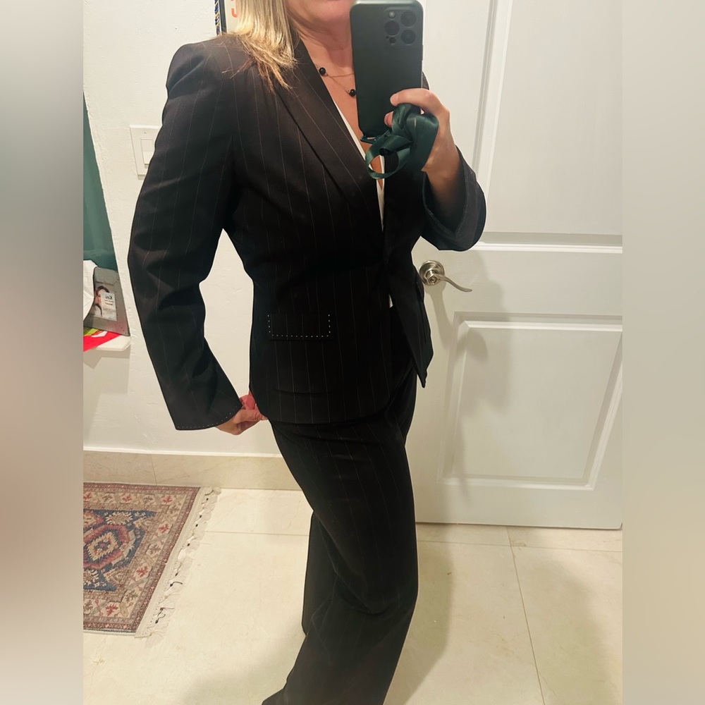 Antonio Melanie Black w/ Pink Pinstripes Women's Suit Blazer & Pants Size 14